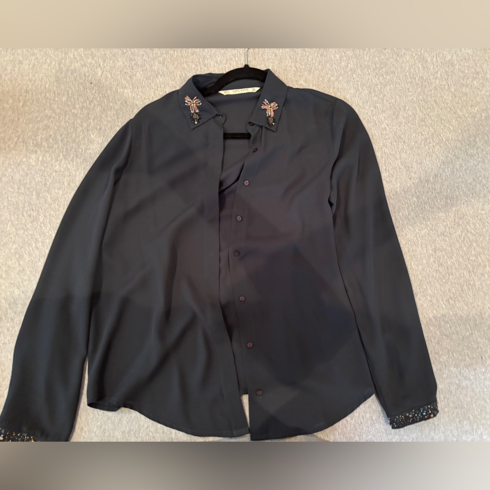 Zara Black Blouse with Embellished Collar